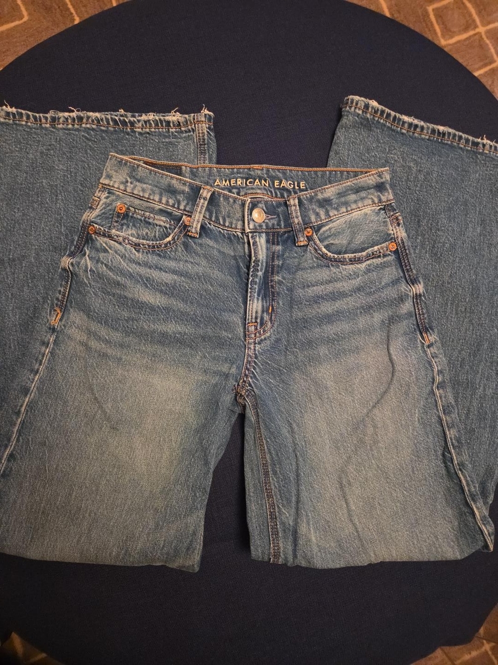 American Eagle Low Rise Ultra Wide Leg Jeans 000 Regular Rigid Denim
